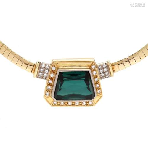 Gold, Green Tourmaline, and Diamond Necklace