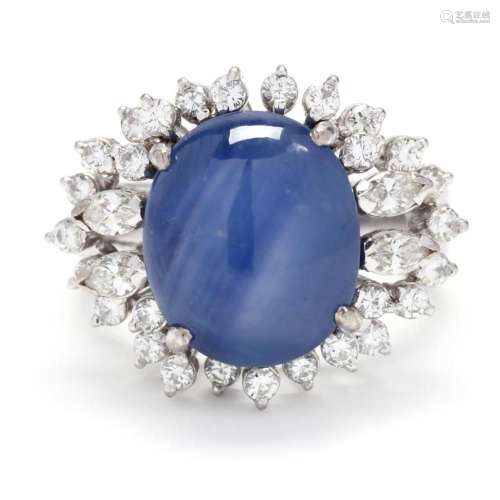 White Gold, Star Sapphire, and Diamond Ring