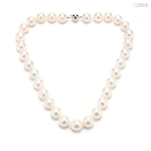 Single Strand South Sea Pearl Necklace with White Gold and D...