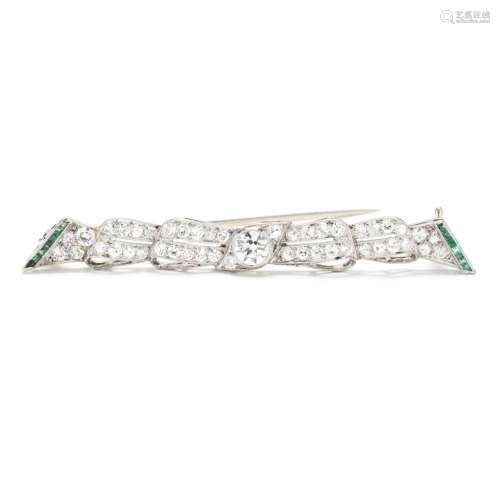 Art Deco Platinum, Diamond, and Emerald and Synthetic Emeral...