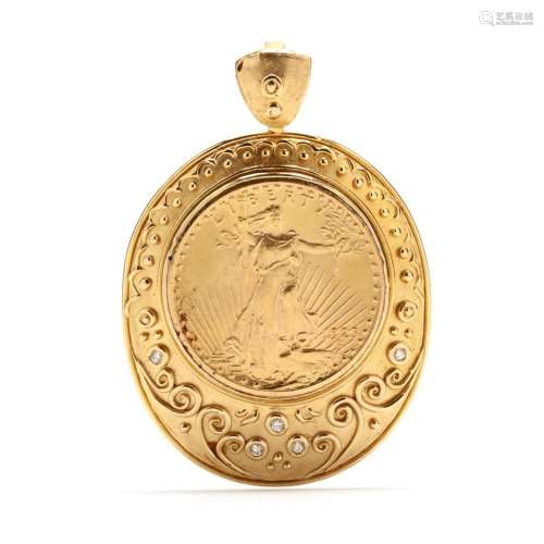 Gold and Gem-Set Coin Pendant