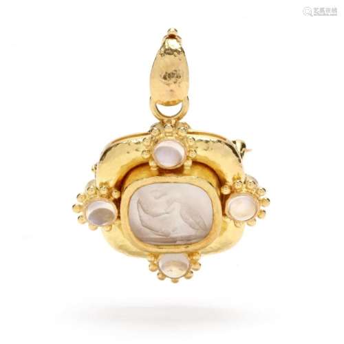 Gold, Venetian Glass, and Gem-Set Clip Brooch / Pendant, Eli...