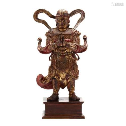 A Very Fine Chinese Gilt Wood Sculpture of Weituo