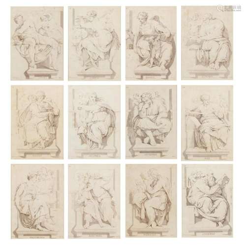 after Michelangelo (Italian, 1475-1564), Twelve Antique Etch...
