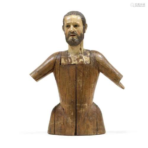 Antique Continental Life Size Carved Torso of a Saint