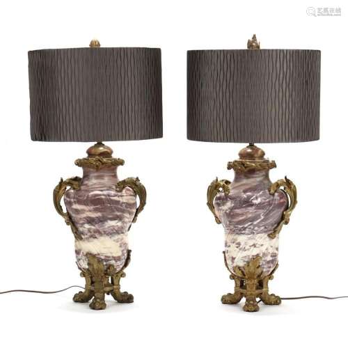 A Pair of Louis XV Style Marble and DorÃ© Bronze Lamps