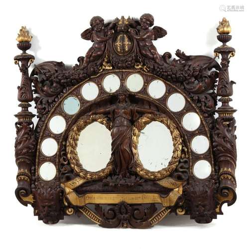 Antique Viennese Figural Carved and Giltwood Mirror, Signed