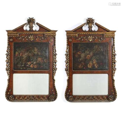 Pair of Antique Continental Parcel Gilt Trumeau Mirrors with...