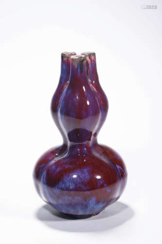 Flambe-glazed Three-spouts Double-gourd-shaped Vase