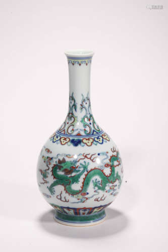 Doucai Glaze Dragon Bottle Vase