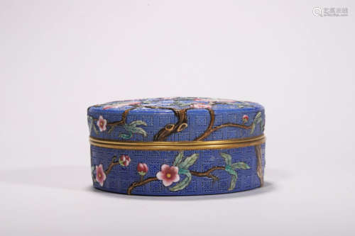 Blue Ground Carved Porcelain Flower Box and Cover