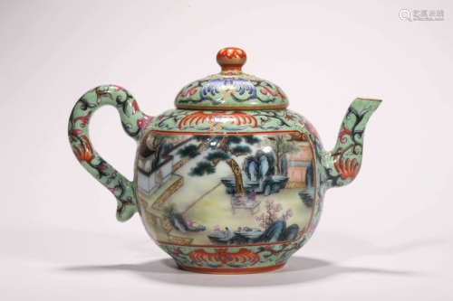 Yangcai Glaze Figure Landscape Teapot