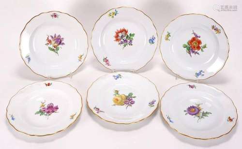 Six Meissen cake plates