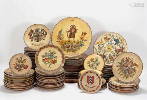 Large assortment of wooden plates