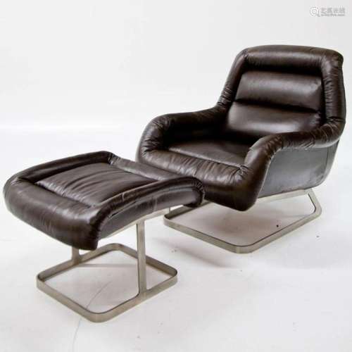 Leather armchair with stool
