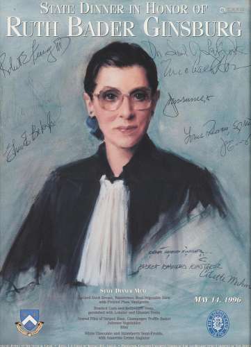 A RUTH BADER GINSBURG SIGNED MENU FOR A LOTOS CLUB STATE DIN...