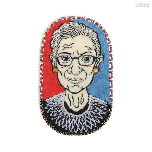A RUTH BADER GINSBURG PIECE OF FAN ART. Knitted portrait emb...