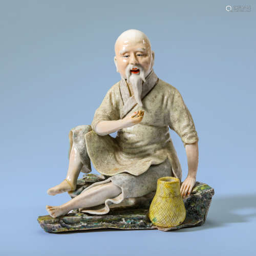 清中期 粉彩瓷塑渔翁人物像