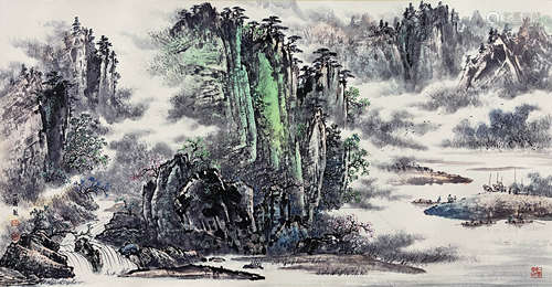 陶一清 山水 镜芯 纸本