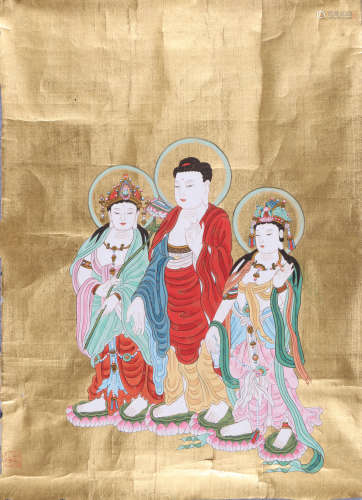 张大千（款） 1899-1983 佛像