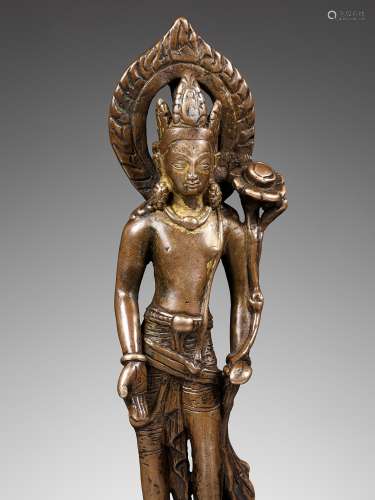 A COPPER ALLOY FIGURE OF PADMAPANI, LICCHAVI PERIOD OR SLIGH...