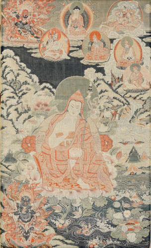 AN EMBROIDERED SILK THANGKA OF PADMASAMBHAVA, QING DYNASTY