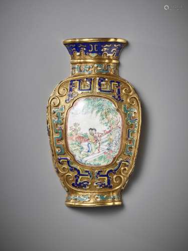 A CHAMPLEVE AND ENAMEL WALL VASE, GUANGDONG TRIBUTE TO THE I...