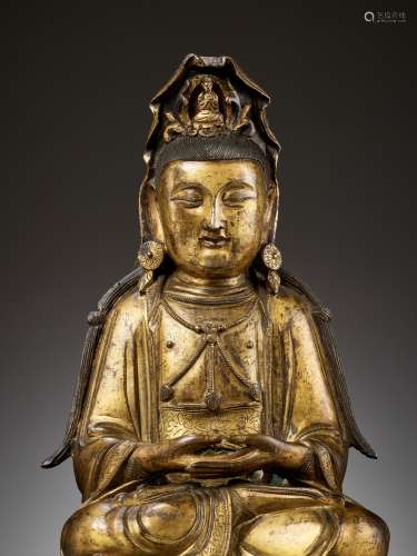 A GILT BRONZE FIGURE OF GUANYIN, MING DYNASTY