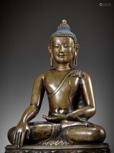 A COPPER-INLAID BRASS FIGURE OF BUDDHA VAJRASANA, 12TH-13TH ...