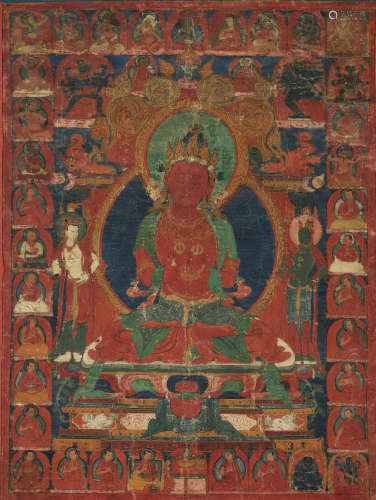 A THANGKA OF RED AMITAYUS, TIBET, 16TH CENTURY