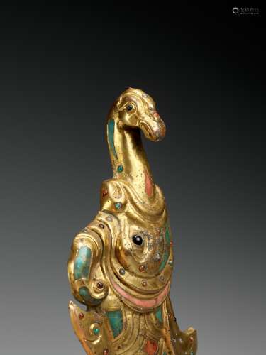 A LARGE, INLAID AND GILT COPPER ALLOY 'FISH' BELT HOOK, HAN ...