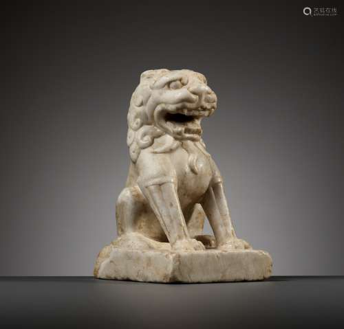 A SMALL WHITE MARBLE FIGURE OF A LION, TANG DYNASTY