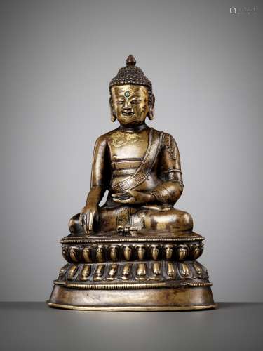 A SILVER AND COPPER-INLAID GILT BRASS FIGURE OF BUDDHA VAJRA...