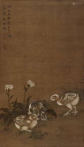 THREE CHICKS', BY SHEN QUAN (1682-1760), DATED 1757