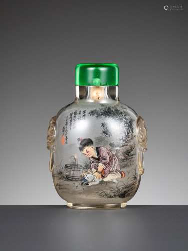 AN INSIDE-PAINTED GLASS SNUFF BOTTLE, BY WANG XISAN (born 19...