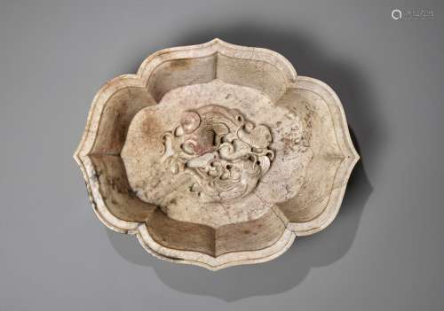 A CHICKEN BONE JADE 'DOUBLE FISH' MARRIAGE BOWL, 17TH-18TH C...