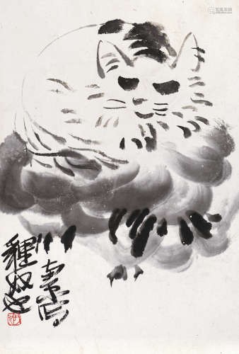 陈子庄 猫 水墨纸本 镜片 