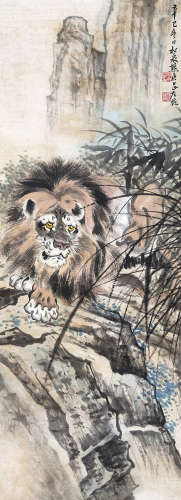 熊松泉 狮子 设色纸本 立轴 1941年作 