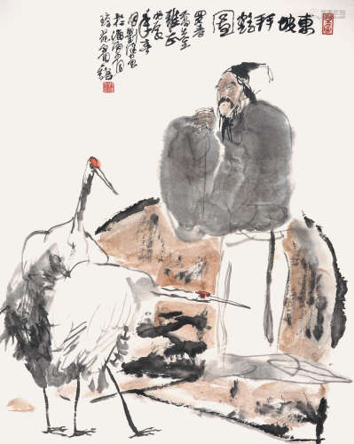 刘健 东坡拜鹤图 设色纸本 镜片 1988年作 
