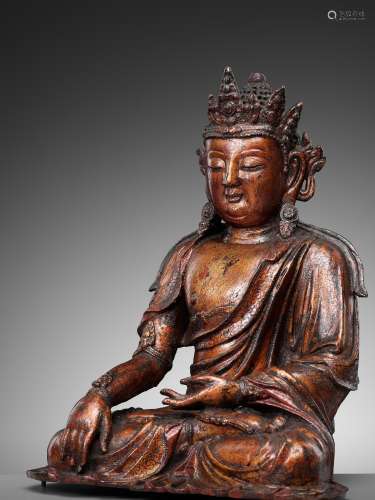 A LARGE GILT-LACQUERED BRONZE FIGURE OF AMITAYUS, MING DYNAS...