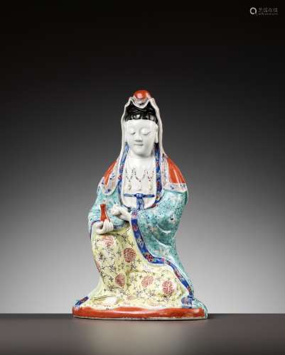 A FAMILLE ROSE FIGURE OF GUANYIN, QING DYNASTY