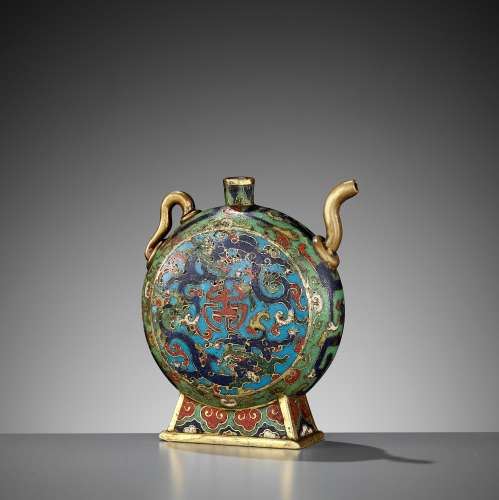 A CLOISONNE ENAMEL MINIATURE MOONFLASK, BIANHU, LATE MING DY...