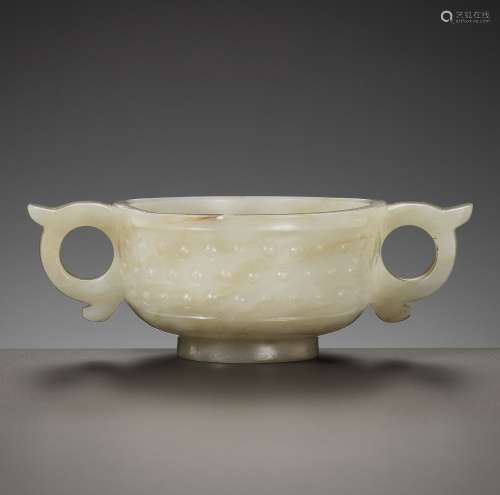 A PALE CELADON JADE WINE CUP, MING DYNASTY