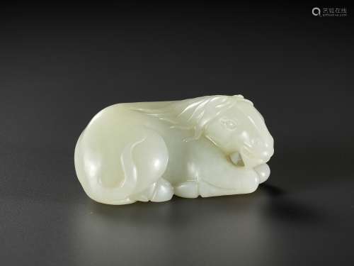 A PALE CELADON JADE FIGURE OF A HORSE, 18TH CENTURY