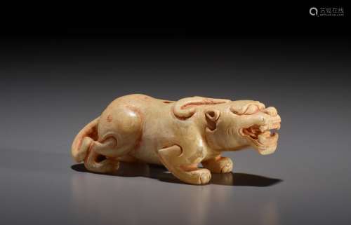 A SMALL JADE FIGURE OF A BIXIE, SIX DYNASTIES