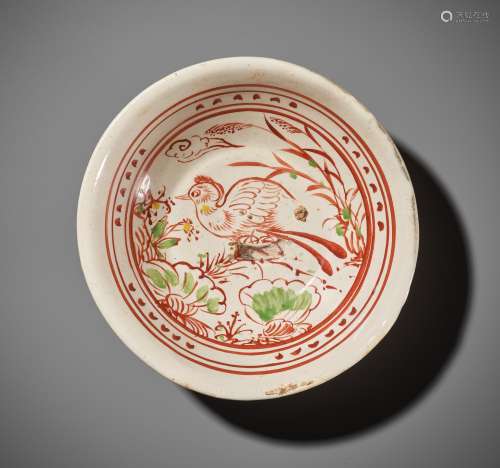 A RARE POLYCHROME-PAINTED CIZHOU 'BIRD' BOWL, JIN DYNASTY