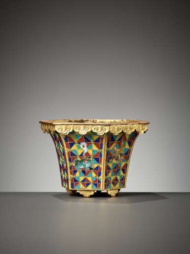 A RARE CLOISONNE 'FIVE POISONS' MINIATURE JARDINIERE, QIANLO...