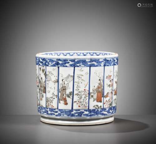 AN UNDERGLAZE-BLUE-DECORATED AND POLYCHROME ENAMELED RIBBED ...