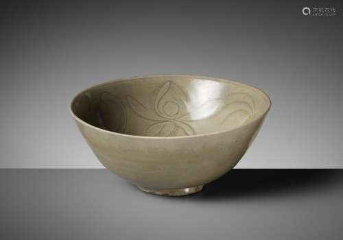 A FINELY CARVED YAOZHOU CELADON 'LOTUS' BOWL, SONG DYNASTY