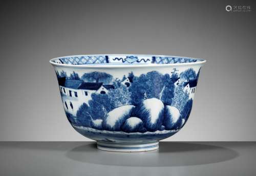 A BLUE AND WHITE BOWL, KANGXI MARK AND PERIOD
